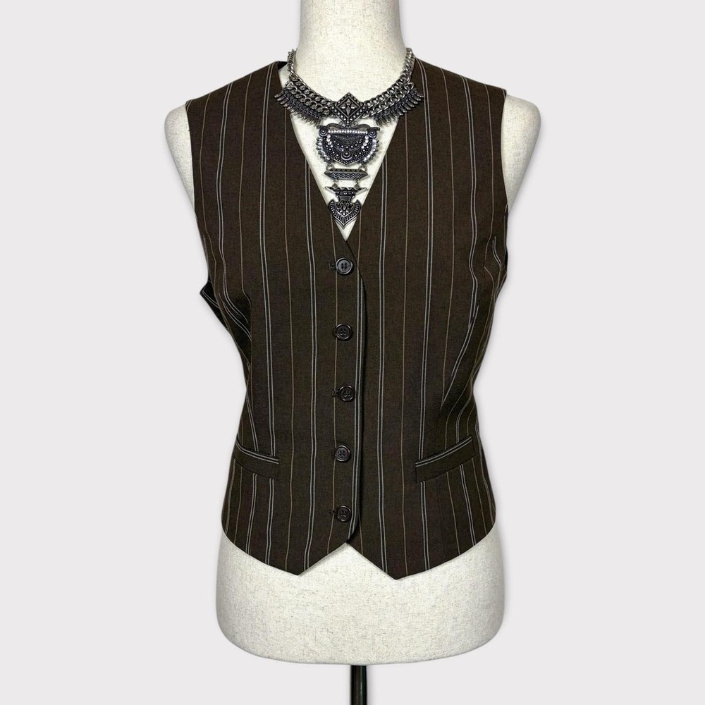 Fitted Pinstripe Vest Tank Top 8 Workwear Western Grunge Preppy Academia Brown